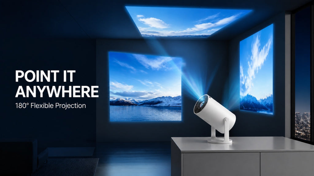 BEAMVADO 180° Rotating Smart Mini Projector – Portable Home Theater with Wireless & HDMI Connectivity