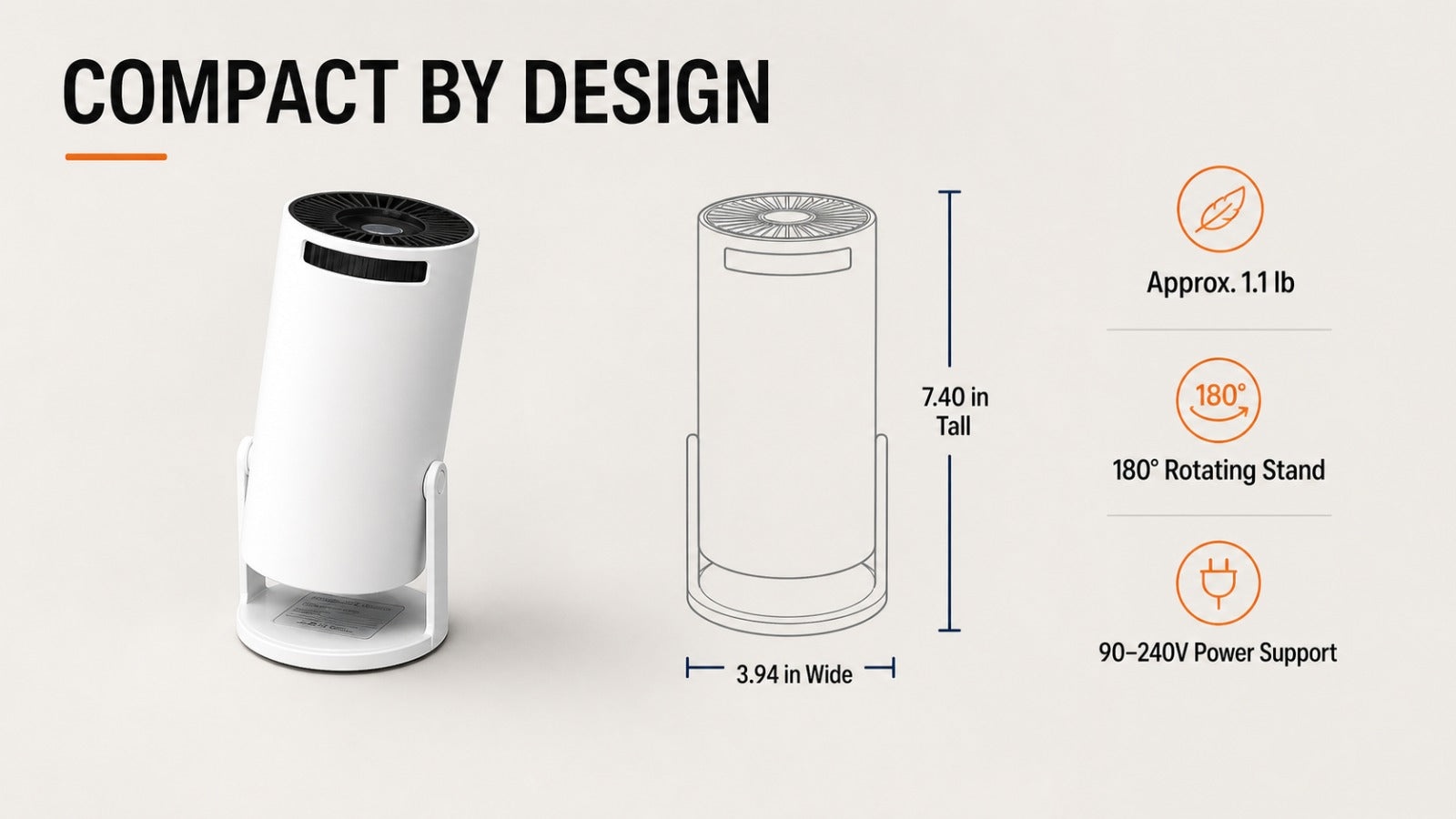 BEAMVADO 180° Rotating Smart Mini Projector – Portable Home Theater with Wireless & HDMI Connectivity